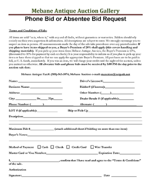 phone bid or absentee bid request